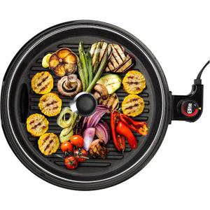 Elite Gourmet EMG6505G 12" Smokeless Indoor Electric BBQ Grill with Glass Lid Dishwasher Safe, Nonstick, Adjustable Temperature, Fast Heat Up, Low-Fat Meals Easy to Clean Design