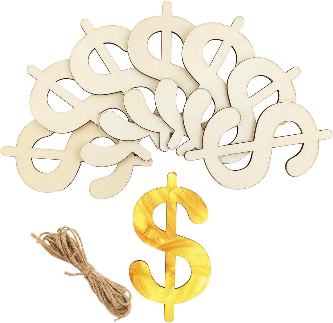 30 Pack 4 Inch Wood Dollar Sign Cutouts Unfinished Wood Dollar Sign Crafts Wooden Dollar Sign Hanging Ornaments DIY Dollar Sign Craft Gift Tags for Home Party Decoration