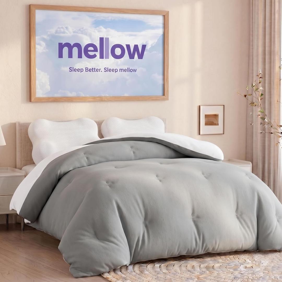 Mellow Marshmellow Comforter, Oeko-TEX Fabric (Gray, King/Cali King) | Extra Fluffy Double-Stuffed Down Alternative Duvet Insert, All-Season Temperature Balancing, Box Stitch, Twin / Twin XL)