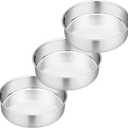 P&P CHEF 8 Inch Round Cake Pan Set of 3, Stainless Steel Round Baking Layer Pans Bakeware for Layer Birthday Cake, Fit Oven/Pots/Pressure Cooker, Leakproof & Dishwasher Safe, Silver