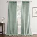 Aqua Green Linen Back Tab Curtains 84 Inch Length for Living Room 2 Panel Pocket Drape Light Filtering Semi Sheer Cream Country Rustic Farmhouse Boho Curtain Bedroom Pinch Pleated Look