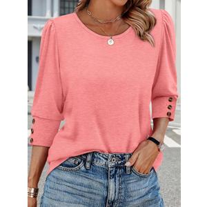 Womens Tops 3/4 Sleeve with Buttons Dressy Casual Blouses Summer Outfits Beach Vacation Plus Size Spring Clothes (Pink, L)