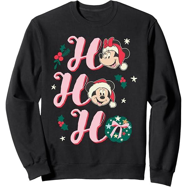 Disney Mickey & Minnie Christmas "Ho Ho Ho" Retro Holiday Sweatshirt , Size Medium