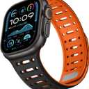 Compatible with Apple Watch Band 49mm 46mm 45mm 44mm 42mm 41mm 40mm 38mm, Magnetic Silicone Sport Breathable Strap for iWatch Ultra 3/2/1 SE3 Series 11 10 9 8 7-1 (49/46/45/44/42, Black/Orange)