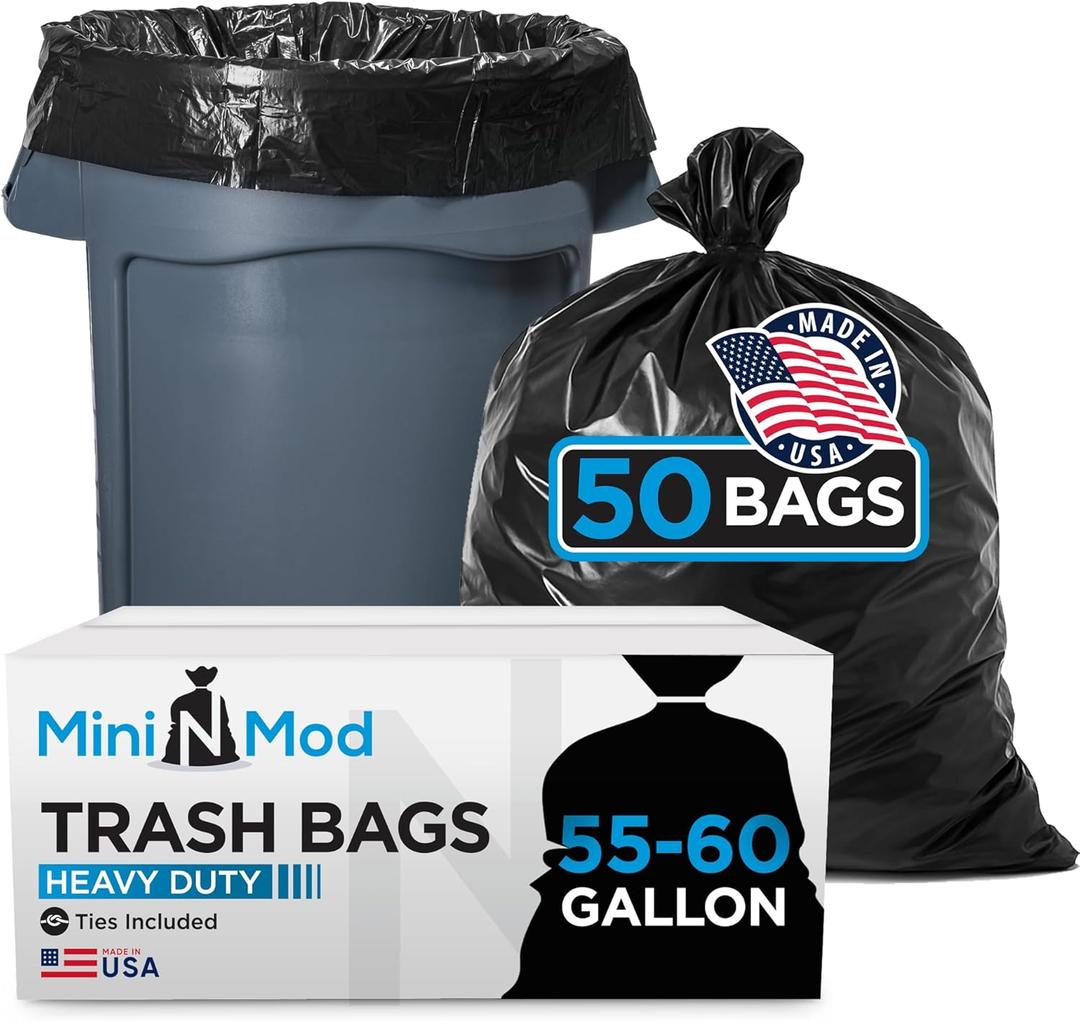 55-60 Gallon Trash Bags Heavy Duty | 50 Count | Large Black Garbage Bags for Outdoor, Leaf, Commercial Use | Fits 50 Gallon, 55 Gal, 60 Gal Trash Cans 55-60 Gallon Trash Bags Heavy Duty | 50 Count | Large Black Garbage Bags for Outdoor, Leaf, Commercial Use | Fits 50 Gallon, 55 Gal, 60 Gal Trash Cans