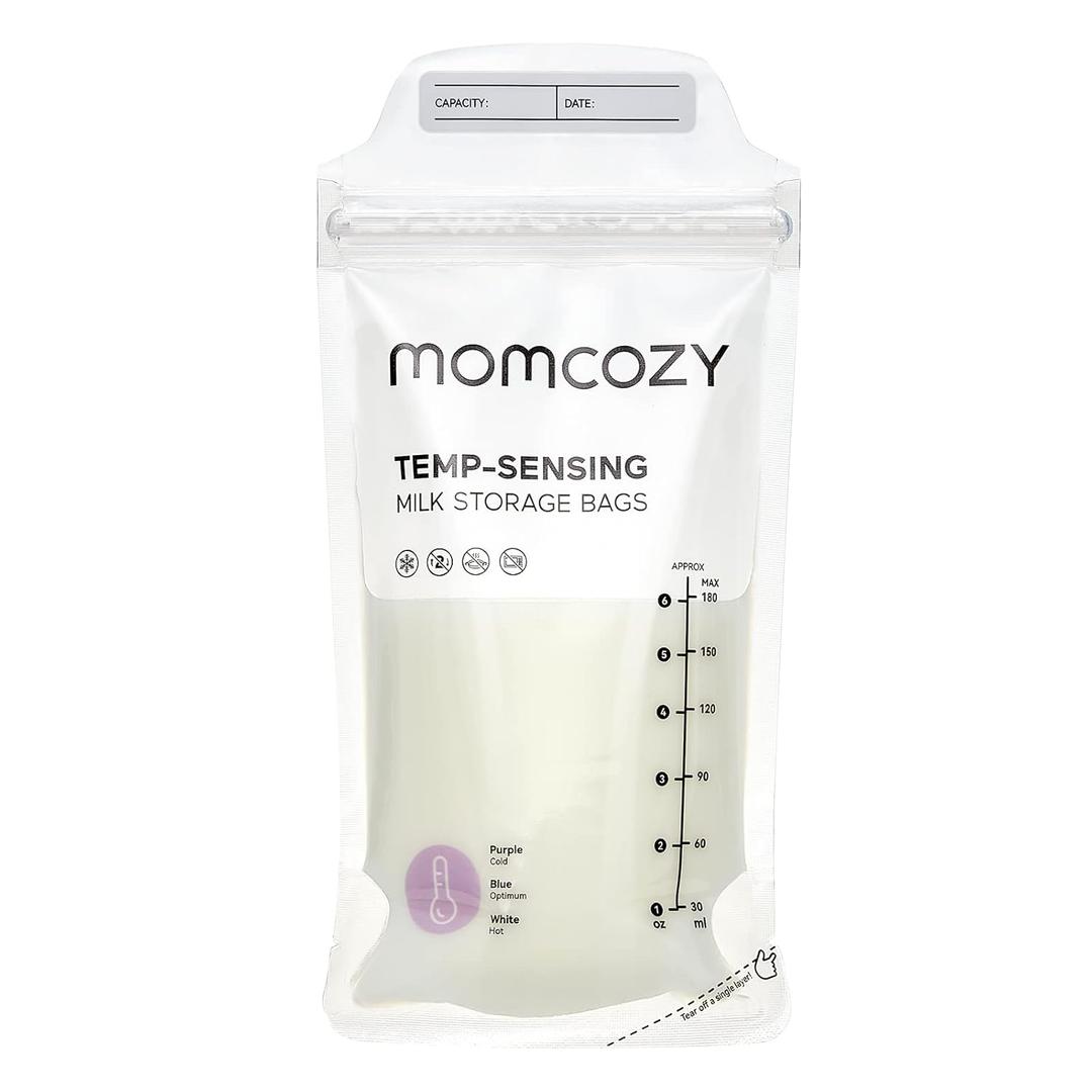 Momcozy Breastmilk Storing Bags, Temp-Sensing Discoloration Milk Storing Bags for Breastfeeding, Disposable Milk Storage Bag with 6 Ounce Self Standing, No-Leak Milk Freezer Storage Pouches, 120pcs