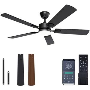 VOLISUN Ceiling Fan with Light, 52 inch Flush Mount Ceiling Fan with Lights and Remote, Dimmable LED Fan Light, Low Profile Ceiling Fan, Black Modern Ceiling Fan for Bedroom, Indoor/Outdoor