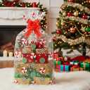 2 x 15 Sets Large Christmas Cellophane Bags(20x28 Inch) with Pull Bows Gingerbread Candy Xmas Gift Goodie Basket Stocking Stuffers Wrap Holiday Christmas Birthday Party Decorations Favors Supplies Baggies