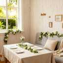 2 Pack 5.9 FT Artificial Flower Garland with Lights, Fake Floral Garland with 12 Champagne Roses, White Flower Decorations for Arch Table Centerpieces Backdrop Party Home Wedding Decorations