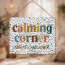 Qunclay Calming Corner Sign, Safe Space Wooden Hanging Plaque, Classroom Wall Decor Calm Corner Sign Boho School Counselor Office Relax, about 9.8 x 7.9 inches/ 25 x 20 cm