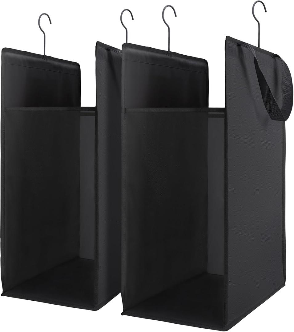 FENTEC Fentec Hanging Laundry Hamper, Hanging Laundry Basket, Slim Laundry Hamper Bag with Handles, Portable Hanging Closet Hamper, Mesh Heavy Duty Hanging Laundry Bag (Black,2 Pack)