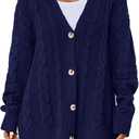 PRETTYGARDEN Womens Chunky Cardigan Sweaters 2025 Fall Oversized Cable Knit Long Sleeve Open Front Cardigans Winter Clothing (Blue, S)