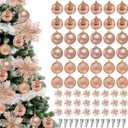 Soaoo 60 Pcs Rose Gold Christmas Tree Ornaments Set, 36 Pcs 2.36" Shatterproof Christmas Balls Decorations, 24 Pack 6.3" Glitter Poinsettia Artificial Flowers Decor Xmas Decorative Hanging Ornaments