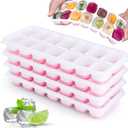 Silicone Ice Cube Tray, 4 Pack Easy-Release & Flexible 14-Ice Cube Trays with Spill-Resistant Removable Lid, Stackable Ice Trays with Covers for Freezer, Cocktail (Pink)