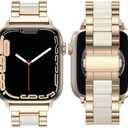 Wearlizer Compatible with Apple Watch Band 38/40/41/42mm Fashion Wristband Women, Stainless Steel + Resin Metal Replacement for iWatch Series 11 10 9 8 7 6 5 4 3 SE/Ultra 3 2 1-RoseGold+Starlight