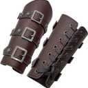 HiiFeuer Medieval PU Leather Buckle Arm Bracers, Knight LARP Retro Renaissance Arm Guards, One Size One Pair (Dark Brown)