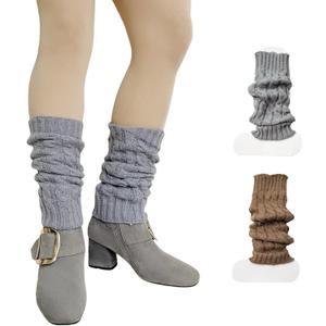 Womens Classic Cable Knit Leg Warmers  2 Pairs in 10 Colors Vintage-Inspired Winter Warmers (Dark Khaki & Light Gray)
