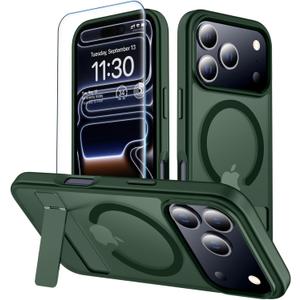 Xiwxi For iPhone 17 Pro Max Case with Kickstand,Compatible with Magsafe 1*Screen Protector,Military-Grade Protection & Anti-Yellowing,Magnetic Case for iPhone 17 Pro Max,Green