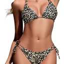 Zilcremo Women Two Piece Bikini Swimsuit Double Strap Cheeky Bathing Suit Halter String Bikini Sets (Small, Leopard)