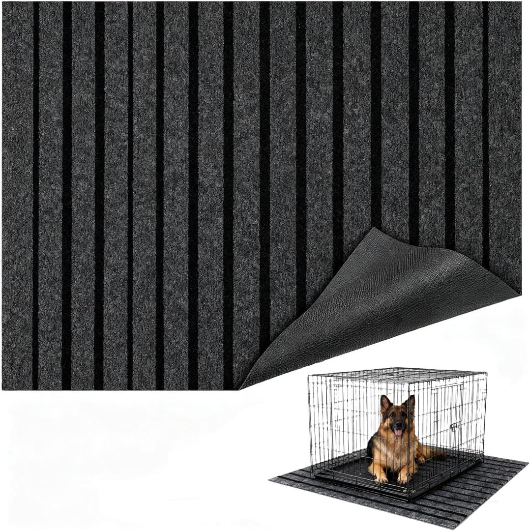 Dog Crate Mat 63"x47" Extra Thick Waterproof Non-Slip Kennel Pad, Absorbent Striped Design for Under Crate, Reusable & Washable Dog Mat for Crate