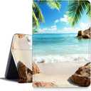 DIGTIALLL Case for Amazon Kindle Fire HD 8 & 8 Plus Tablet (12th Generation/10th Generation, 2024/2022/2020 Release) PU Leather Smart Protective Cover with Auto Sleep/Wake,Beach Palm Trees