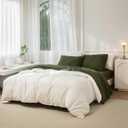 JIYUAN Queen Size Sheet Set, 4-Piece - 100% Washed Cotton, Linen-Like Soft & Breathable, Includes Deep Pocket Fitted & Flat Sheet with 2 Pillowcases, Hotel Quality, Solid Olive Green