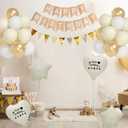 White And Golden Birthday Decorations, Sand Birthday Banner, Flag Banner, White Gold Sand Balloons, Love Star Foil Balloons With Stickers, Birth-day Card And Cake Topper For Party Decor