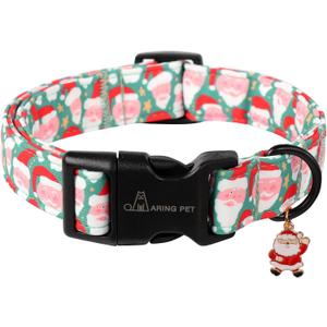 ARING PET Christmas Dog Collar, Cute Green Santa Claus Adjustable Xmas Pet Collars Puppy Collar with Quick Release Buckle for Girl&Boy Dogs-M