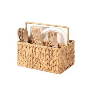 StorageWorks Hand-Woven Wicker Silverware Organizer - Water Hyacinth Cutlery Holder for Countertop with Handle (1-Pack)