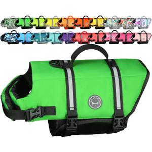 VIVAGLORY Dog Life Vest Rip Stop Dog Swim Vest, XL, Bright Green | High Visibility Ripstop for Puppy Cat Doggy, Life Jacket with Handle & Leash Ring for Boating & Swimming