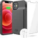 GIN FOXI Battery Case for iPhone 12/12Pro, Real 7000mAh Ultra-Slim Battery Charging Case Rechargeable Anti-Fall Protection Extended Charger Cover for iPhone 12Pro Max/12/12 Pro Battery Case Black