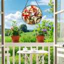 Hummingbird Suncatcher, 7.87" Stained Glass Window Hanging Panel, Sun Catchers Hand Painted Indoor Outdoor Home Wall Garden Decor, Gift for Bird Lovers