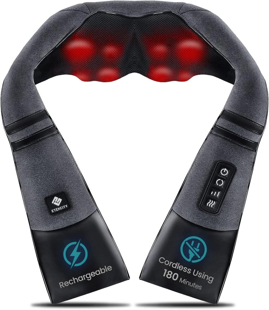 Etekcity FSA HSA Eligible Cordless Neck Massager with Heat for Pain Relief Deep Tissue, FSA Wearables, Rechargeable Shiatsu Back Shoulder Massage Tool, Best Gift for Mother, Father, Women, Men