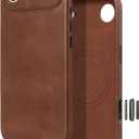 LUCKYCOIN Genuine Leather Phone Case for iPhone Air,Compatible with MagSafe and Wireless Charging,Camera Control Button,Metal Buttons,Slim Fit,Magnetic Shockproof Protective Case,6.5 inch - Dark Brown
