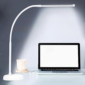 CIVHOM LED Desk Lamp, Swing Arm Architect Task Lamp with Long Flexible Gooseneck, Heavy Base, 3 Color Modes, 10 Brightness Levels, and USB Adapter, Desk Light for Home/ Office/ Drafting/ Reading