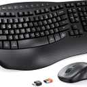 MEETION New Ergonomic Keyboard and Mouse Wireless Combo, Wave Keys Natural Typing, 2.4G Wireless Keyboard with Wrist Rest, 4 Adjustable DPI Optical Mouse, Computer/Laptop/Windows/Mac, Black