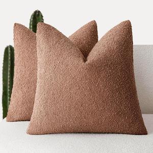 Foindtower Set of 2, Decorative Textured Boucle Throw Pillow Covers Accent Solid Pillow Cases Neutral Couch Cushion Case for Chair Sofa Bedroom Living Room Home Decor 16x16 Inch Dusty Orange Hazel