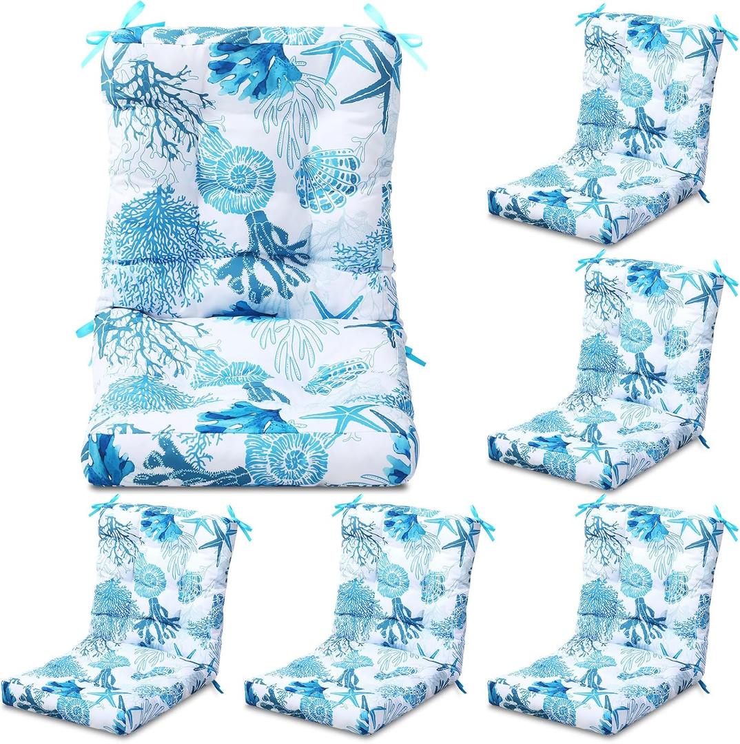 Hoteam 6 Set Outdoor Patio Chair Cushions 20 x 42 in Deep Seat Waterproof Patio Cushions Set for Furniture Replacement Removable Seat and Back (Ocean)