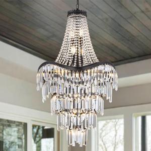 Wellmet Black Modern French Empire Crystal Chandelier, Luxury Crystal Chandelier, 15-Light French Pendant Light, for Living Room, Entryway, Dining Room, Foyer, Bedroom, 23.23"L x 23.23"W x 45.98"H