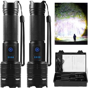 Rechargeable Flashlights 90,000 High Lumen, 2 Pack Super Bright LED Flashlight with 5 Modes, High Powered Flash Light for Home, Camping, Outdoor