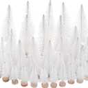 Yookat 40Pcs Mini Christmas Trees Artificial Mini Pine Trees with Wood Base Sisal Trees Bottle Brush Trees Assorted Color for Christmas Decoration Winter Ornaments (White)