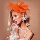 ABOOFAN Flower Headband Fascinator for Women Lightweight Mesh Hat Elegant Hair Accessory for Tea Party Wedding Banquet (Orange)