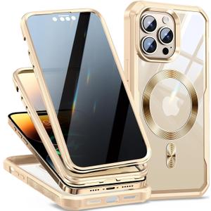 [CD Loop+Privacy Screen Protector]Magnetic Case for iPhone 14 Pro Max, [Military Grade Protection] Anti-peep Privacy Screen Double Sided 9H Glass Compatible with MagSafe Case for iPhone 14 Pro Max