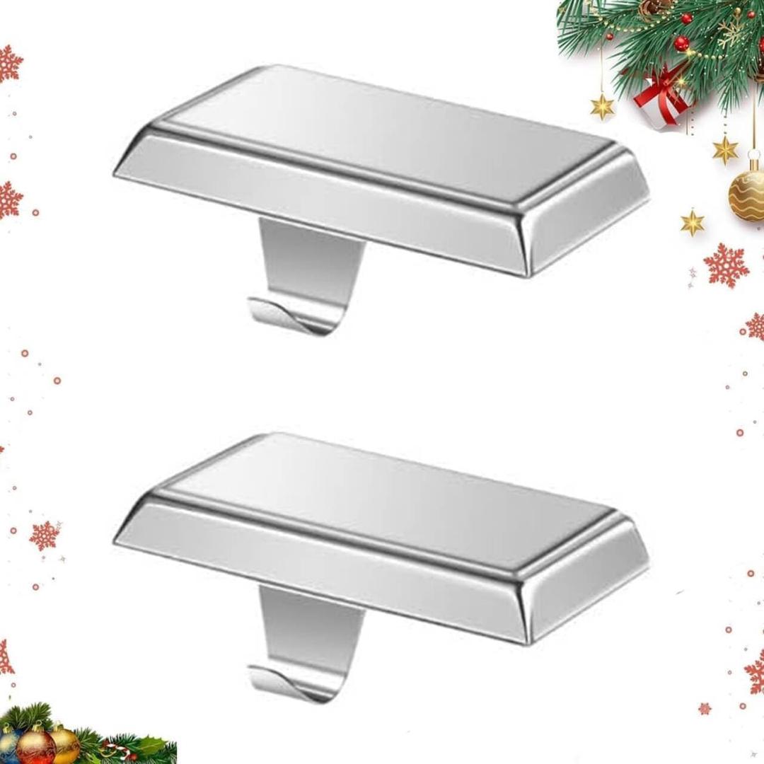 Christmas Stocking Holders Mantel Stocking Hangers Metal Hanging Hooks Stocking Holders Bases for Fireplace Free Standing Christmas Xmas Party Decoration (2 Silver, 2)