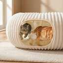 Cat Tunnel Bed with 40 Pcs Interactive Cat Toys, Cat Tube with Kitten Toys for Indoor Kittens, Collapsible Play Tunnel, White