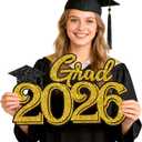 Graduation Party Decorations for Class of 2026 - Gold Grad 2026 Wood Sign Photo Prop for Class of 2026 College High School Graduation Party Supplies