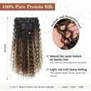 Clip in Hair Extensions, FLUFYMOOZ 4PC 100 Pure Protein Silk Hair Extensions Long Soft Natural Hairpiece 20 Inch Curly Hair Extension for Women (Medium Brown Ash Blonde Highlight)