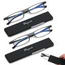 2 Pack Ultra thin Lightweight Folding Reading Glasses Women Men TR90 Blue Light Blocking Anti UV/Eyestrain Foldable Compact Computer Readers Portable Unique Stretchable Slim Flat case Gunmetal, +1.5