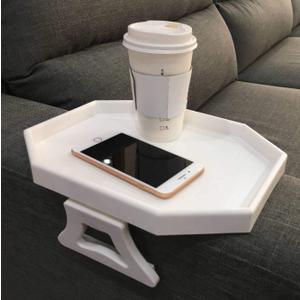 NHD Sofa Armrest Clip Table No-Slip Couch Tray for Drinks, Snacks, Remote Adjustable Armchair Table for Living Room, Bedroom, Dorm Fits Most Armrests (White)