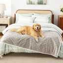 Bedsure Waterproof Dog Blankets for Bed - Pet Blanket for Bed Couch Protector Washable, Jacquard Coral Fleece Cat Throw Blanket, Soft Plush Reversible Furniture Protection, Queen, 86x90, Pale Oak